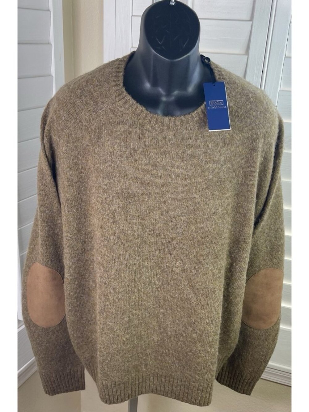 Polo Ralph Lauren Suede-Patch Aviator Brown Wool Sweater - Men’s 2XL - NWT $348